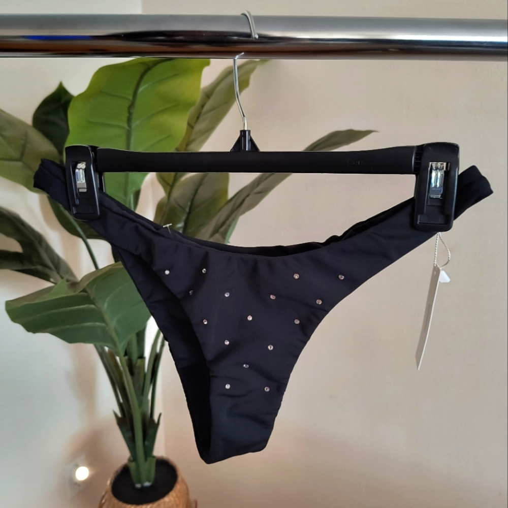 Inamorata Black Rhinestone Bikini Bottom Medium NEW